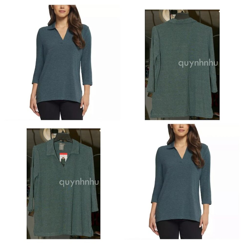 Matty M Women's Collared 3/4 Sleeve Top